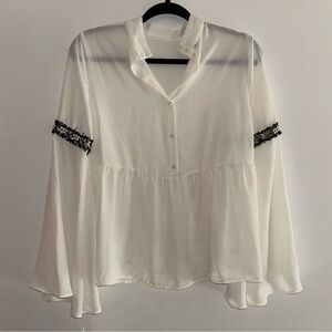 Zara Pearl Fringe Embellished Bell Sleeve Blouse Size Small NEW